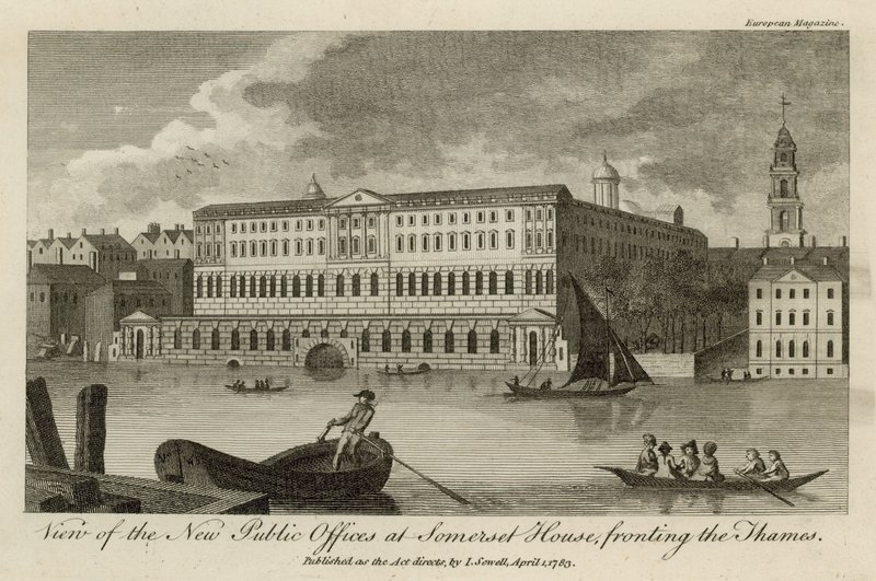 Udsigt over de nye offentlige kontorer i Somerset House, foran Themsen af English School