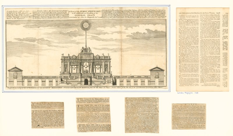 Udsigt over det offentlige fyrværkeri til freden i Aix La Chapelle 1749 af English School