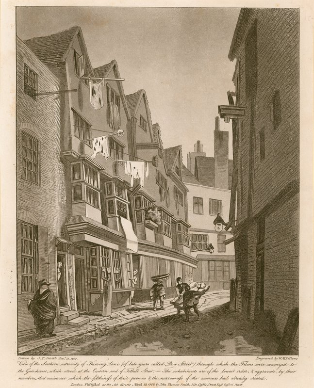 Udsigt over den sydlige ende af Thieving Lane (i de senere år kaldet Bow Street) af English School