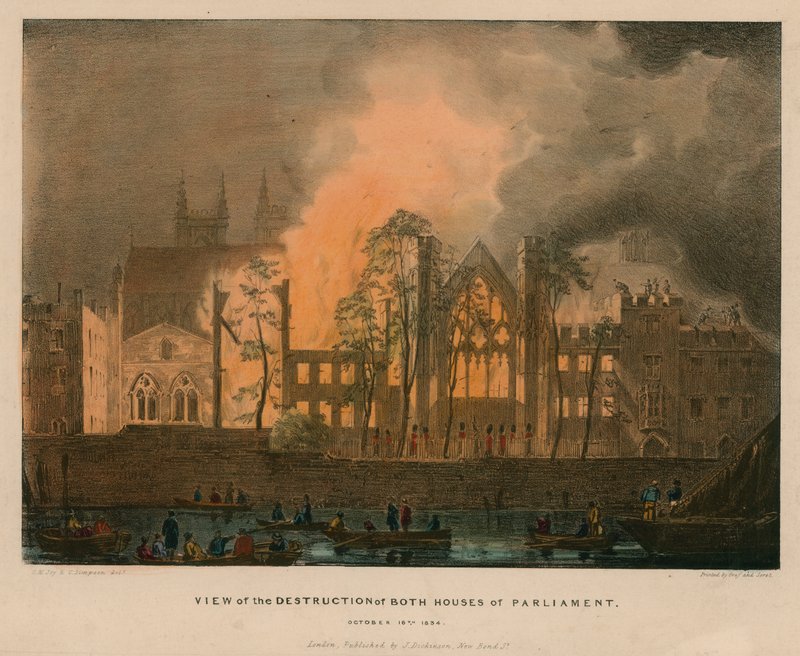 Udsigt over ødelæggelsen af begge parlamentshuse, 16. oktober 1834 af English School