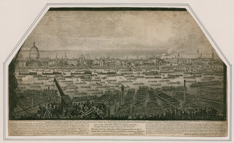Udsigt over admiral Lord Nelsons begravelsesoptog, da han blev bragt fra Greenwich til Whitehall af English School