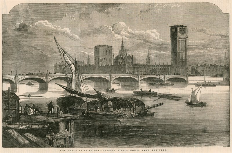 Udsigt over den nye Westminster Bridge, London af English School