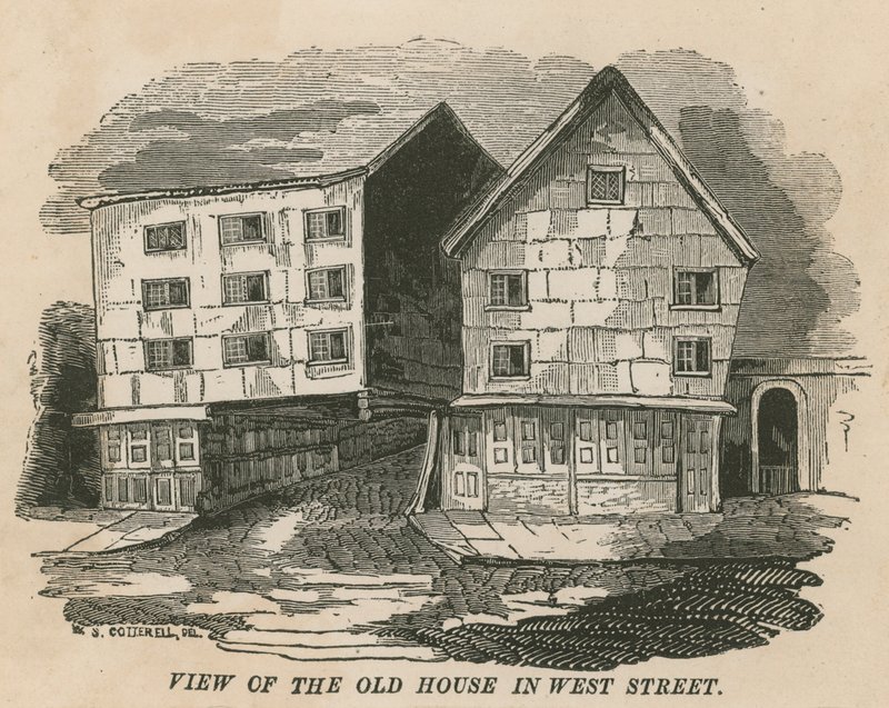 Udsigt over det gamle hus i West Street, London, tidligere Red Lion Inn, Chick Lane, engang Jonathan Wilds residens af English School