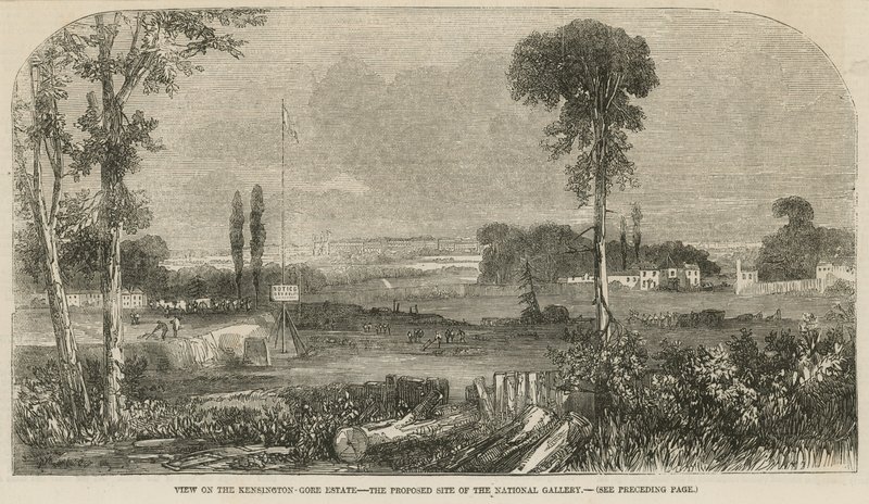 Udsigt på Kensington Gore Estate, det foreslåede sted for National Gallery af English School