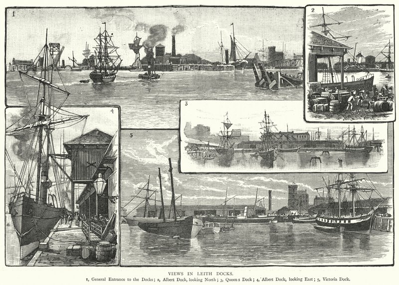 Udsigt i Leith Docks (gravering) af English School