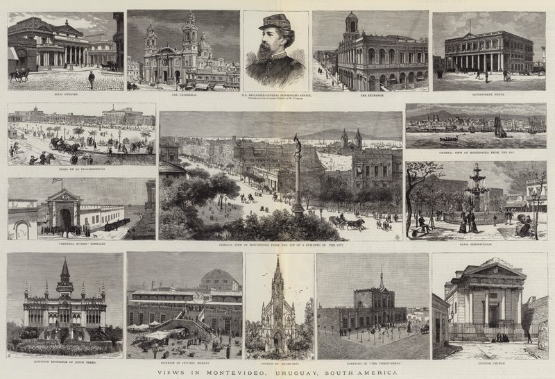 Udsigt i Montevideo, Uruguay, Sydamerika (gravering) af English School