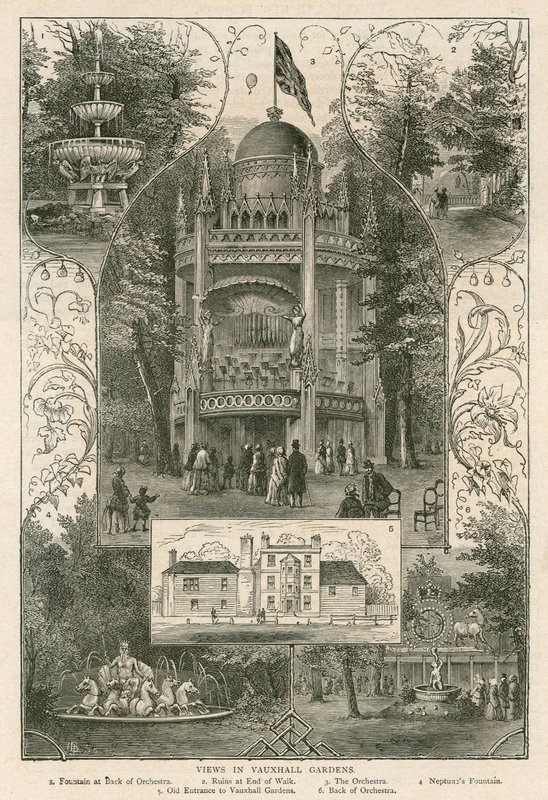 Udsigt i Vauxhall Gardens, London af English School