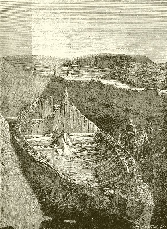 Vikingebåd, fundet nær Sandefjord, Norge af English School