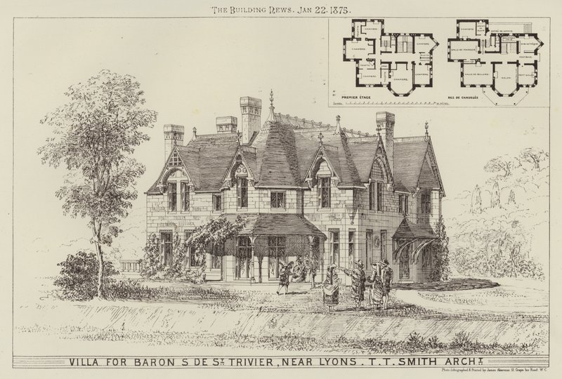 Villa til Baron S de St Trivier, nær Lyon (gravering) af English School
