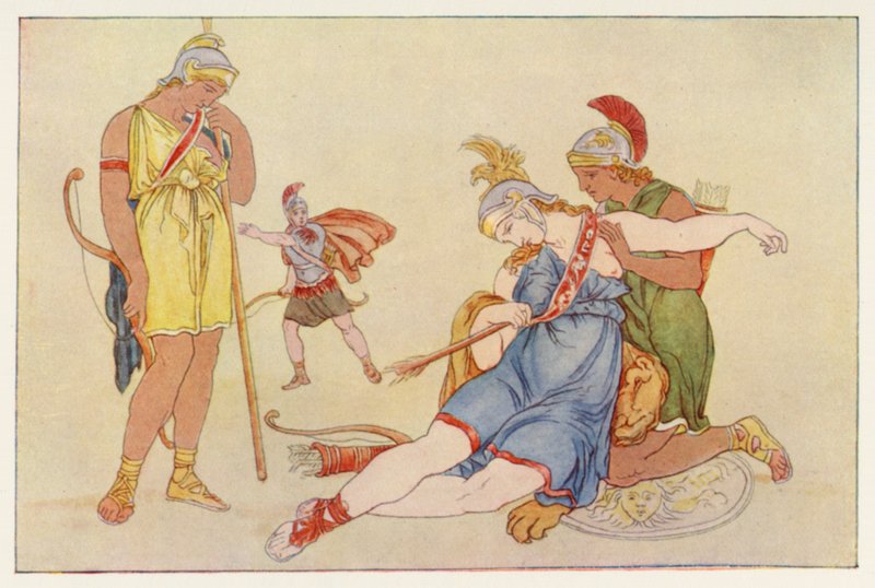 Virgils Æneid: Camillas død (farve litho) af English School