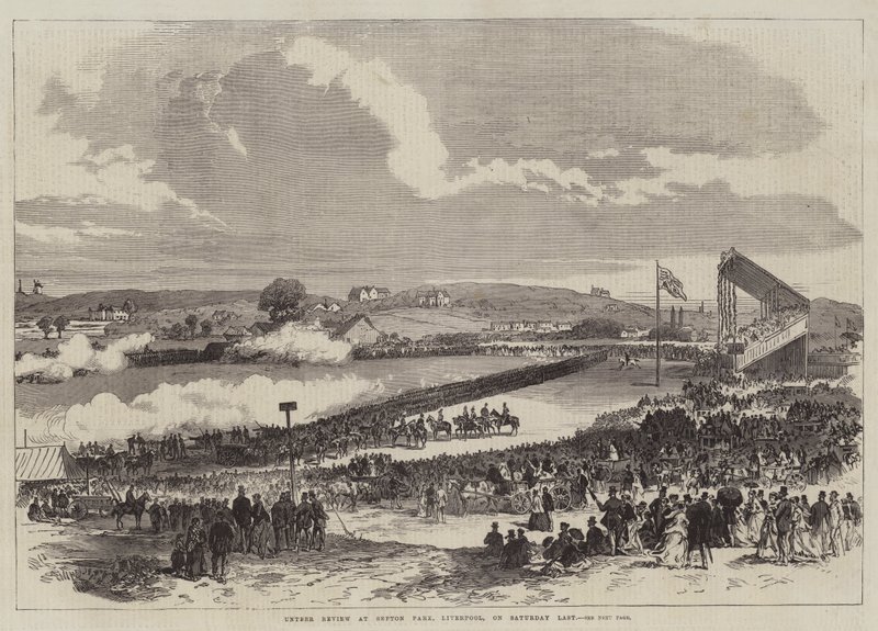 Frivillig anmeldelse på Sefton Park, Liverpool, lørdag sidst (gravering) af English School