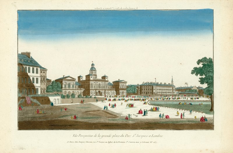 Perspektiv udsigt over hovedtorvet i Parc St Jacques i London af English School