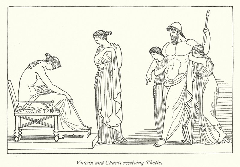 Vulcan og Charis møder Thetis (litho) af English School
