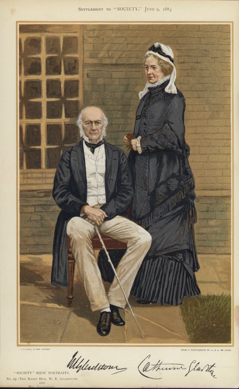 W E Gladstone og fru Gladstone (farvelitografi) af English School