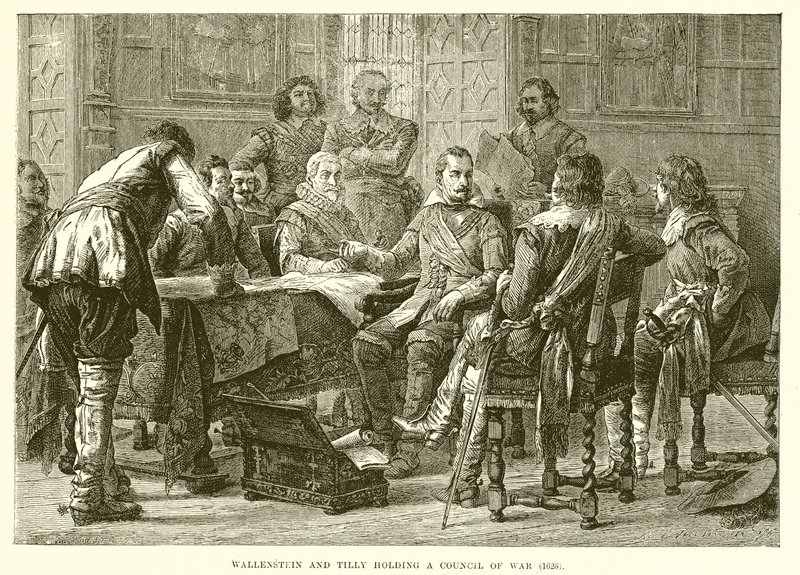 Wallenstein og Tilly holder et krigsråd (1626) af English School