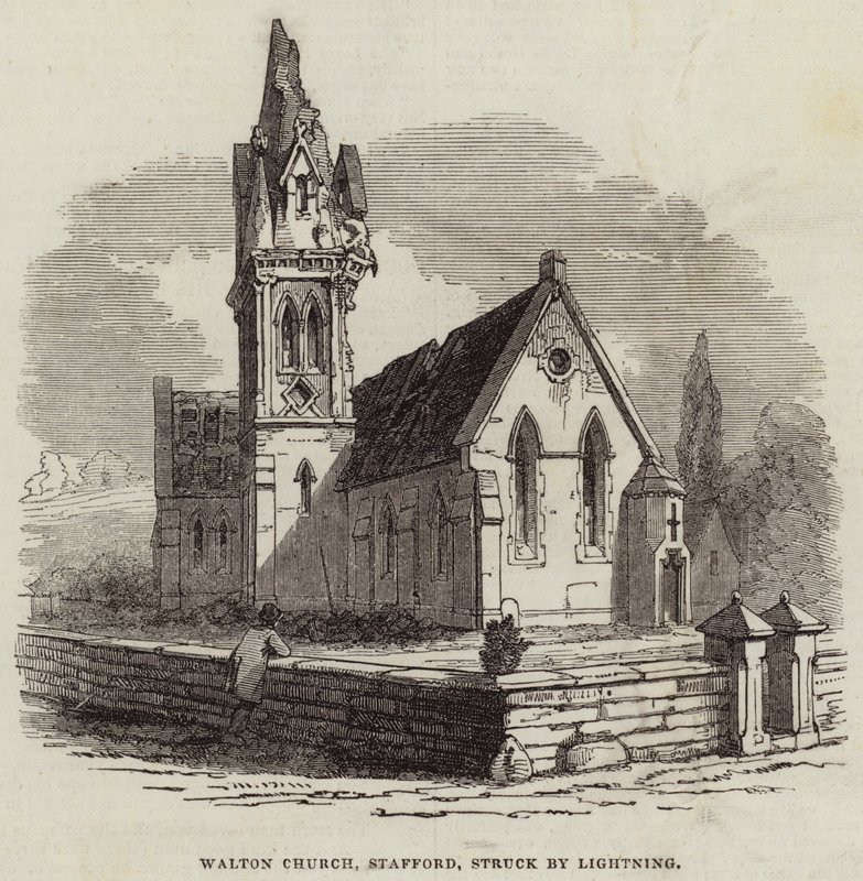 Walton Church, Stafford, ramt af lynet (gravering) af English School