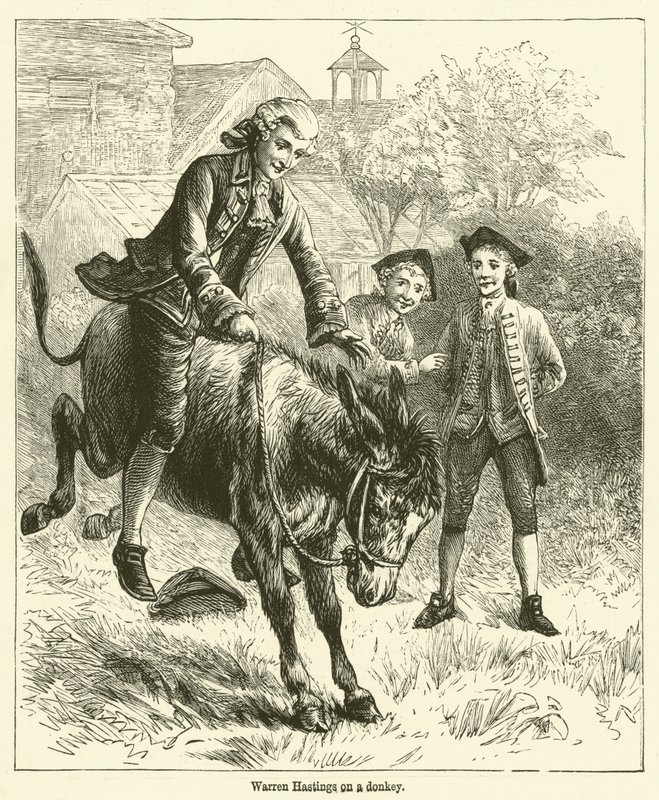 Warren Hastings på et æsel (gravering) af English School