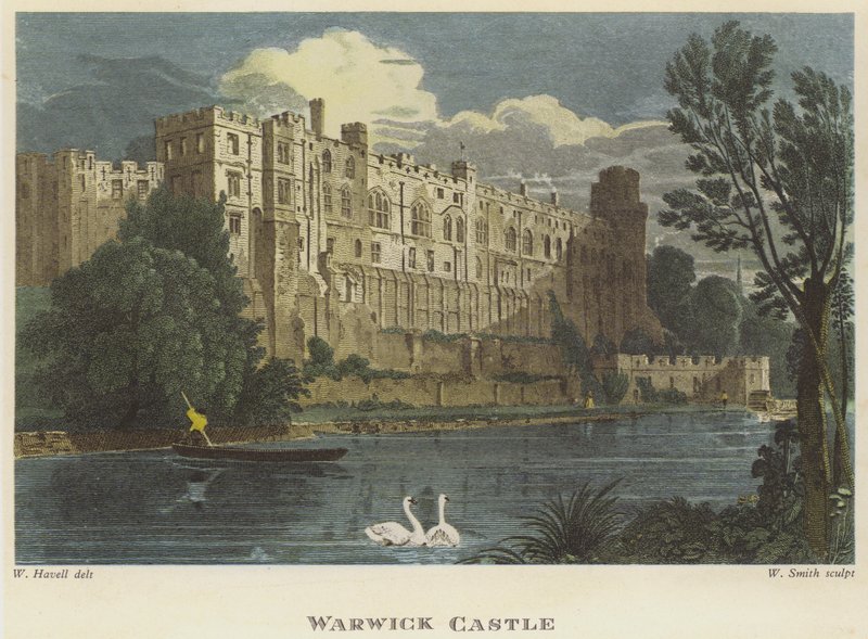 Warwick Castle, Warwickshire (farvet gravering) af English School