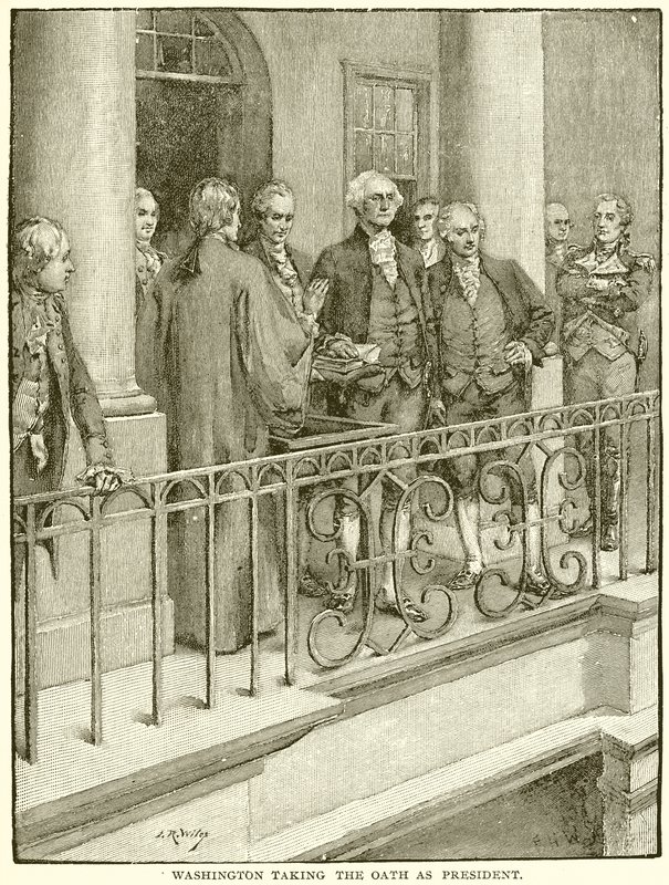 Washington aflægger ed som præsident af English School