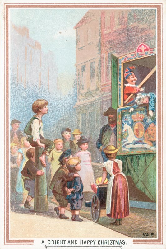 Ser et Punch and Judy Show, julekort af English School