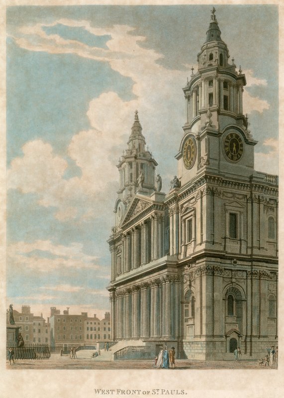 Vestfronten af St Pauls Cathedral, London af English School