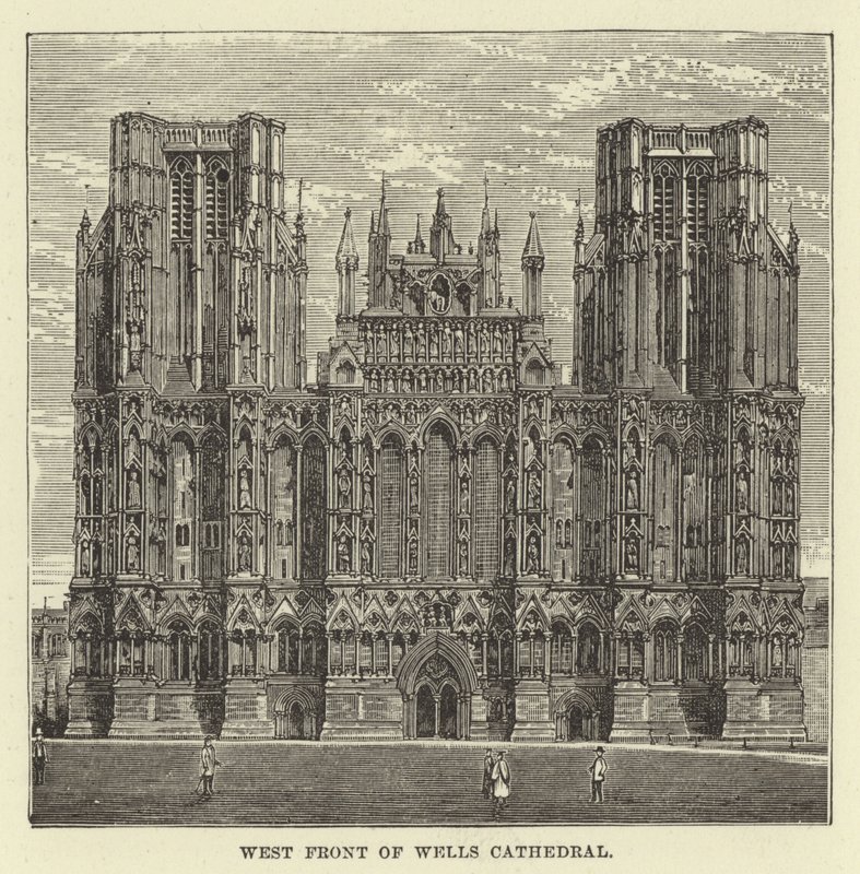 Vestfronten af Wells Cathedral af English School