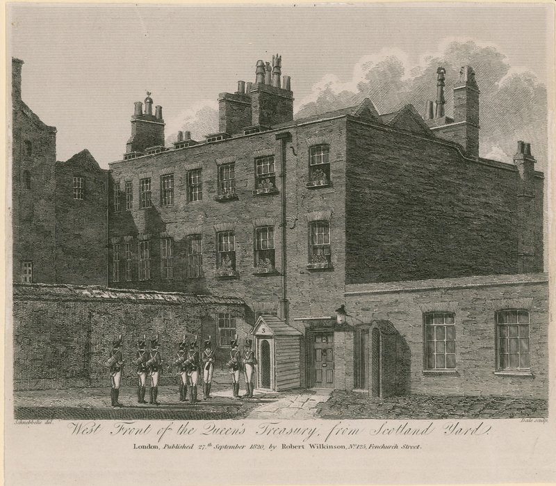 Vestfronten af Queens Treasury fra Scotland Yard af English School
