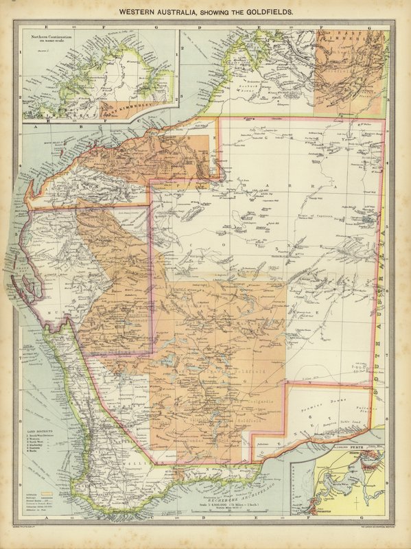 Western Australia, der viser guldmarkerne (farve litho) af English School