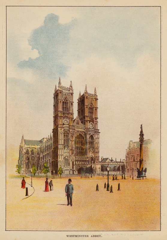 Westminster Abbey (farvelitografi) af English School