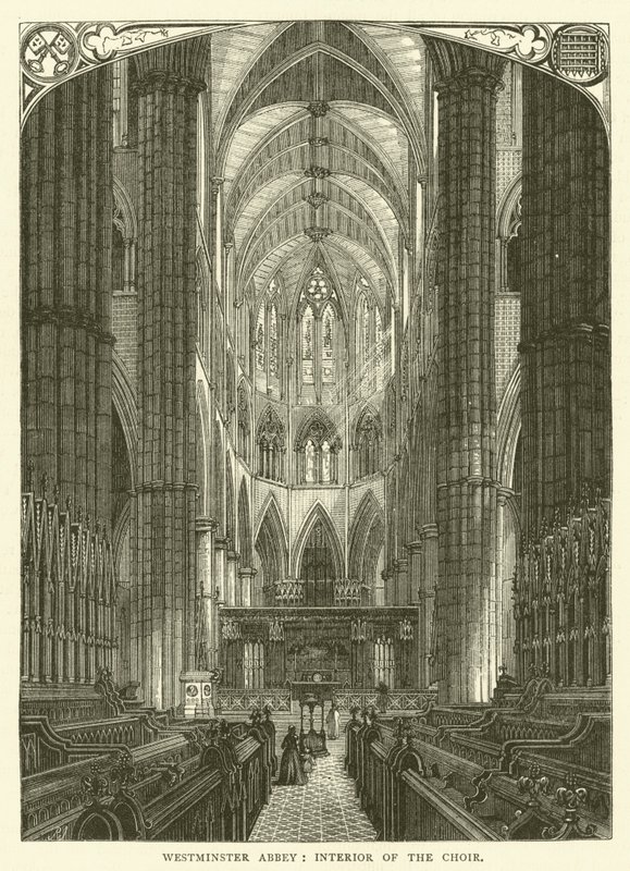 Westminster Abbey, korets indre (gravering) af English School
