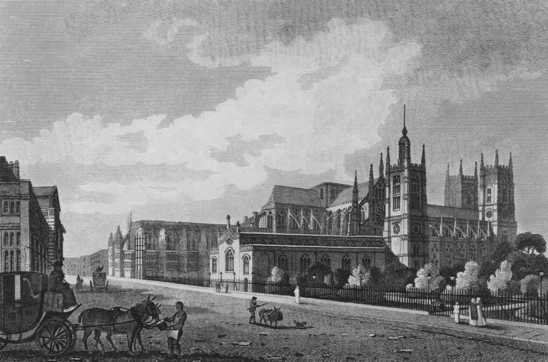 Westminster Abbey, med de nye forbedringer (gravering) af English School