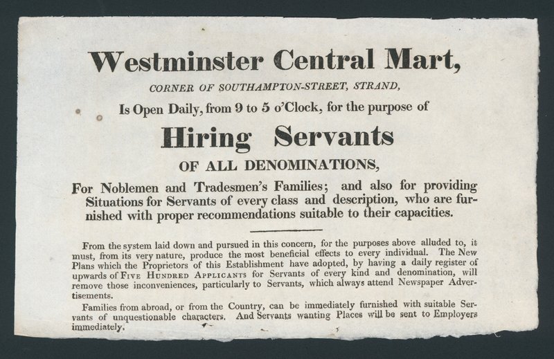 Westminster Central Mart, ansættelse af tjenere af English School