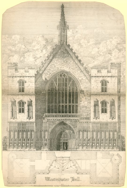 Westminster Hall, London, inklusive en grundplan over bygningen af English School