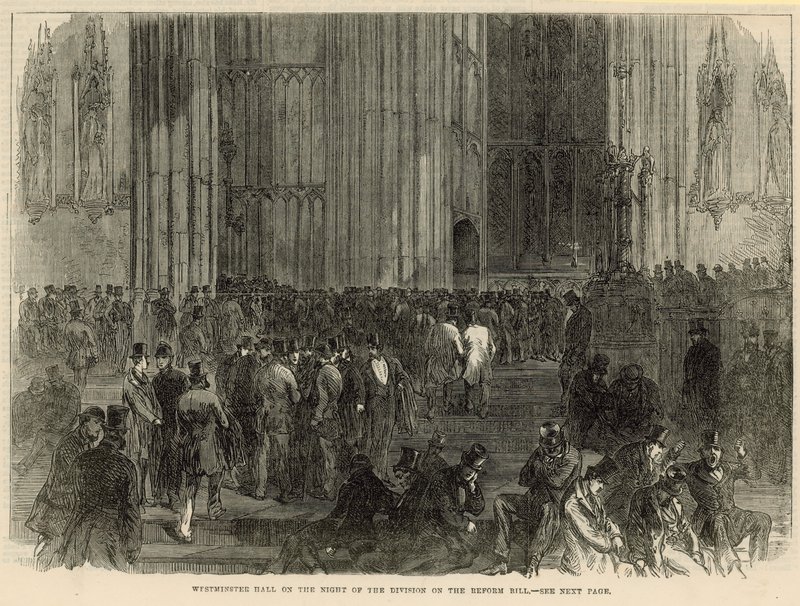 Westminster Hall om aftenen for delingen af reformforslaget af English School