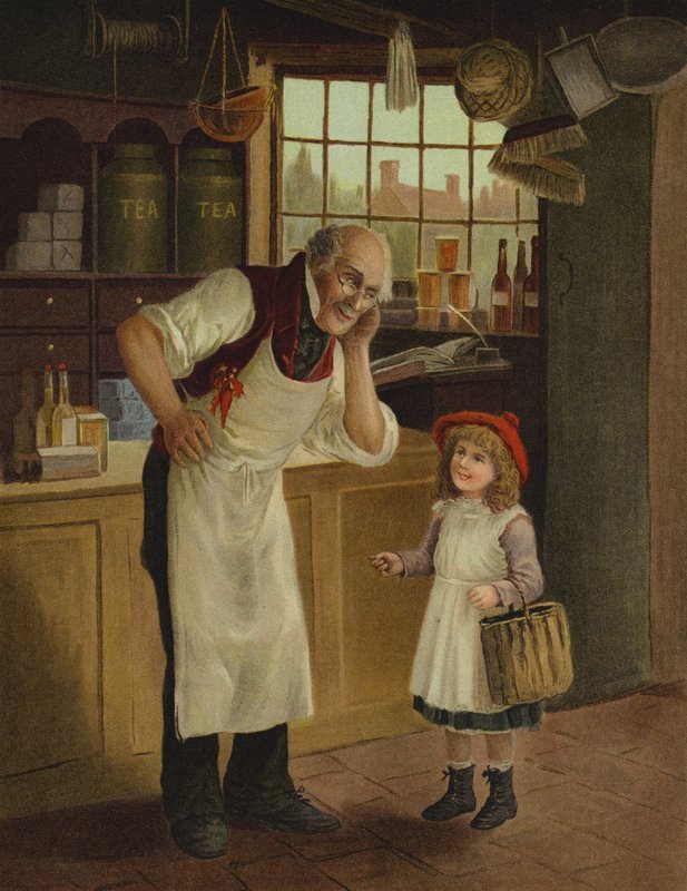 "Hvad sagde du, lille ven" (chromolitho) af English School