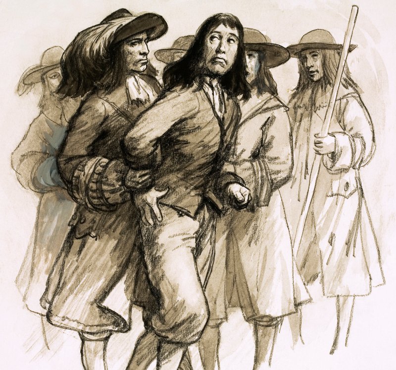 Da James II abdicerede, flygtede den forhadte dommer Jeffreys for sit liv (gouache på papiret) af English School