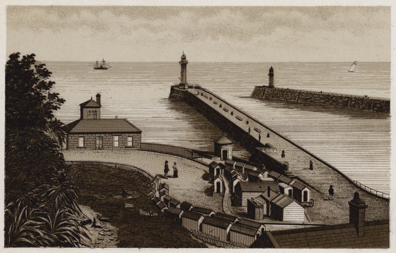 Whitby Indgang til Havnen (litho) af English School
