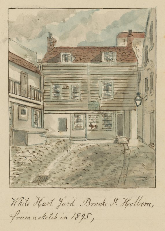 White Hard Yard, Brooke Street, Holborn, London, fra en skitse i 1895 (wc på papir) af English School