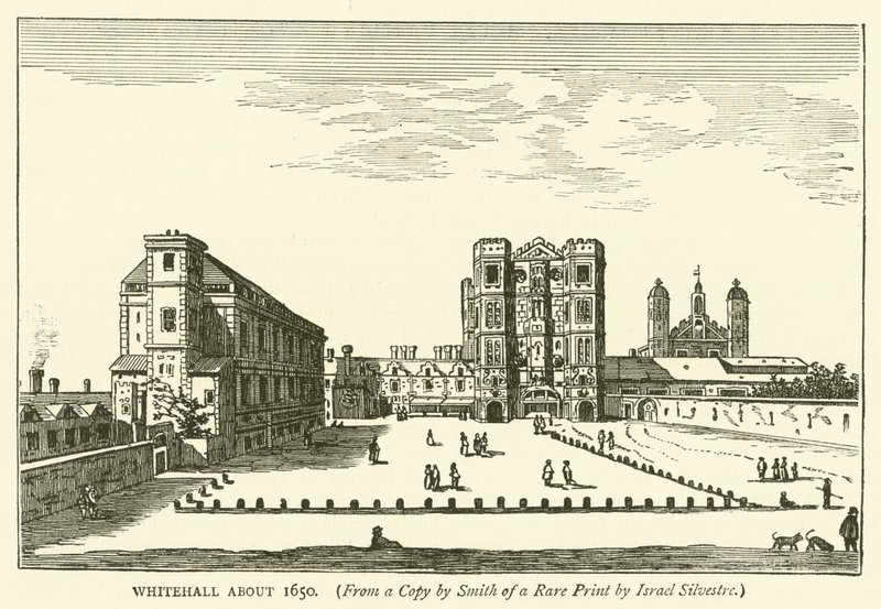 Whitehall omkring 1650, fra en kopi af Smith af et sjældent tryk af Israel Silvestre af English School