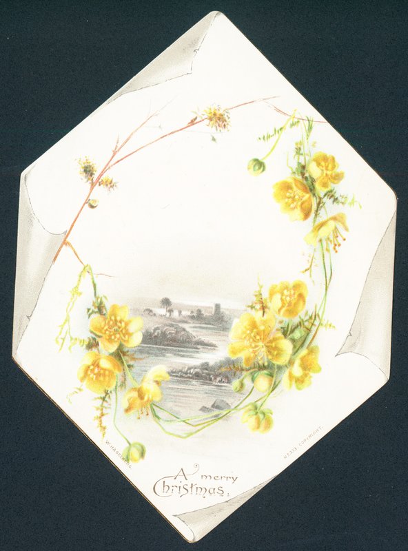 Vilde gule roser og landscene, julekort af English School