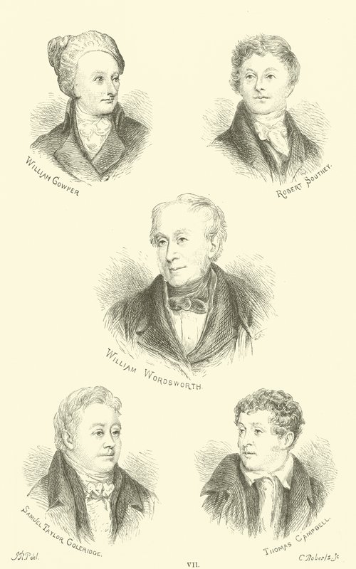 William Cowper, Robert Southey, William Wordsworth, Samuel Taylor Goleridge, Thomas Campbell af English School