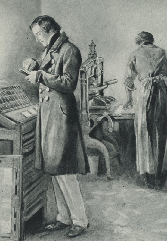 William Lloyd Garrison sætter typen op til sit papir af English School