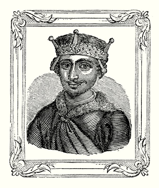 William Rufus blev født i 1056, kronet i 1087 og dræbt i 1100 (gravering) af English School