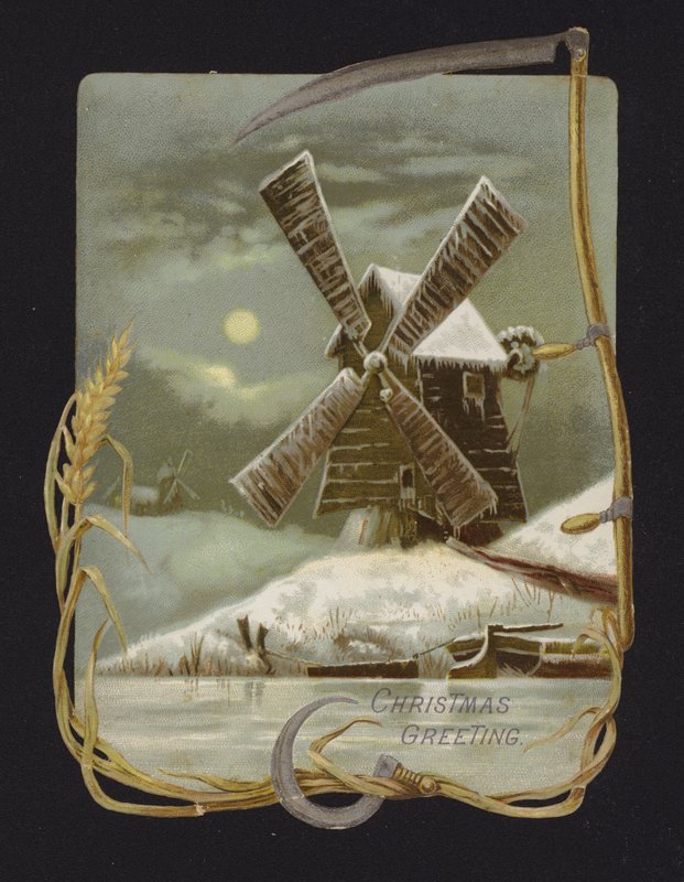 Vindmølle i sneen (chromolitho) af English School