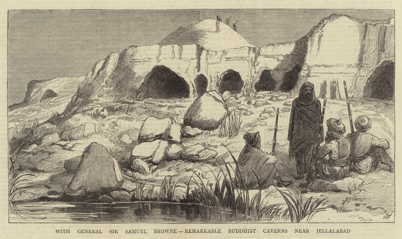 Med general Sir Samuel Browne, bemærkelsesværdige buddhistiske huler nær Jellalabad (gravering) af English School