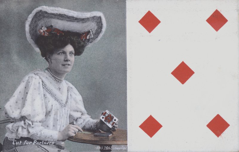Kvinde med spillekort og de fem diamanter (farve litho) af English School
