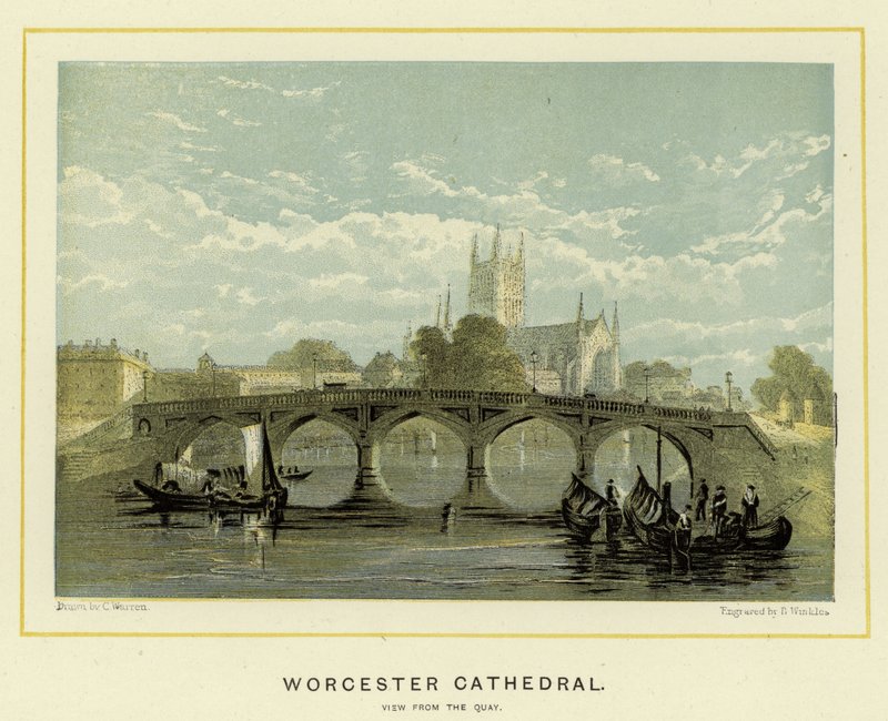 Worcester Cathedral, udsigt fra kajen af English School