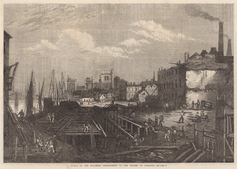 Værker af den sydlige Embankment of Themsen ved Lambeth af English School