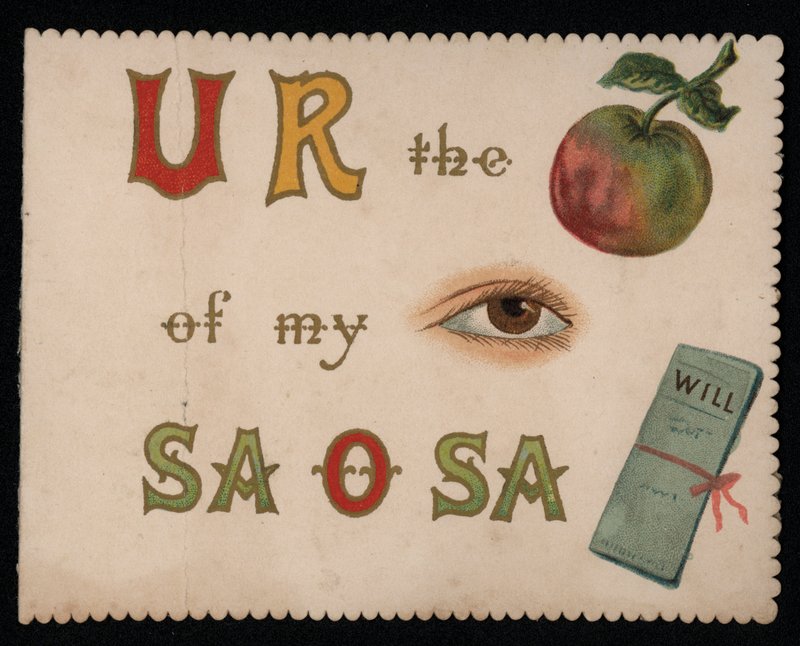 "Du er mit øjens æble", lykønskningskort. (chromolitho) af English School