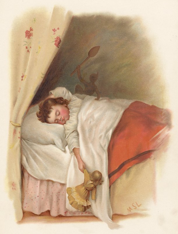 Ung pige, der sover (farvelitografi) af English School
